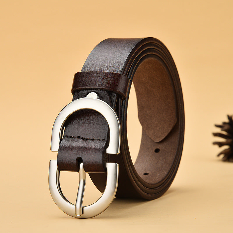 Women Belt Female Latest Needle Free Metal Round Buckle Belt Jeans-Belts-Arimonz-Arimonz