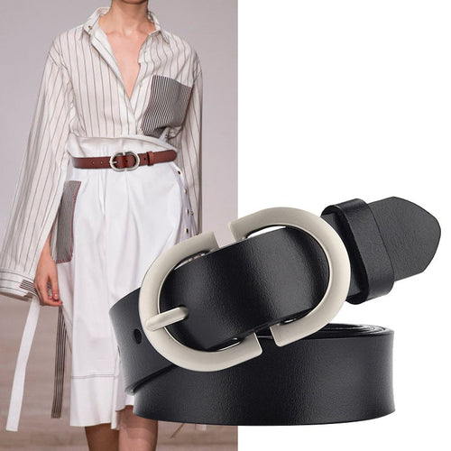 Women Belt Female Latest Needle Free Metal Round Buckle Belt Jeans-Belts-Arimonz-Arimonz
