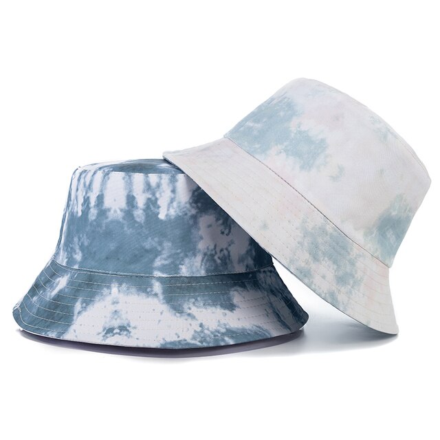 Women Bucket Hats Double-sided Wear Tie-Dye Printing Summer Women Cap-Bucket Hats-Arimonz-Blue Beige-Arimonz