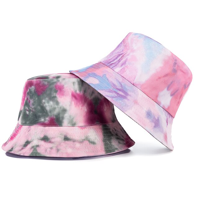 Women Bucket Hats Double-sided Wear Tie-Dye Printing Summer Women Cap-Bucket Hats-Arimonz-Rose Red Pink-Arimonz