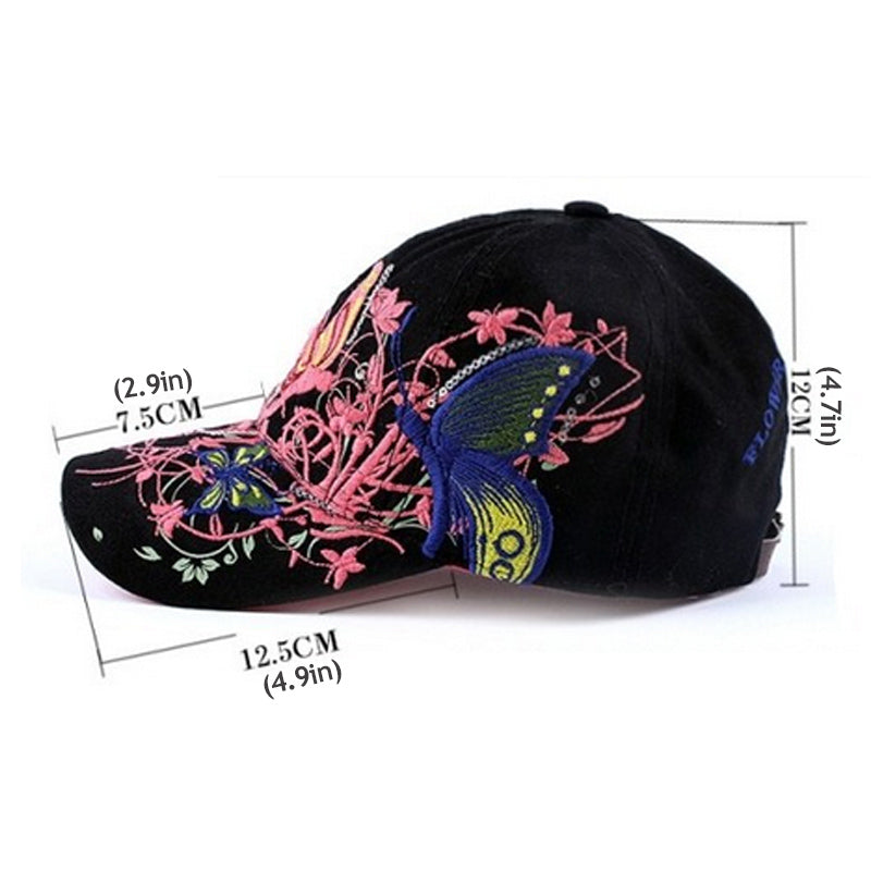 Women Butterflies Flower Embroidery Caps Women Casual Snapback Cap-Women's Caps-Arimonz-Arimonz