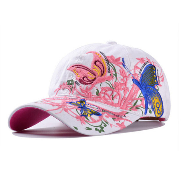 Women Butterflies Flower Embroidery Caps Women Casual Snapback Cap-Women's Caps-Arimonz-White-Arimonz