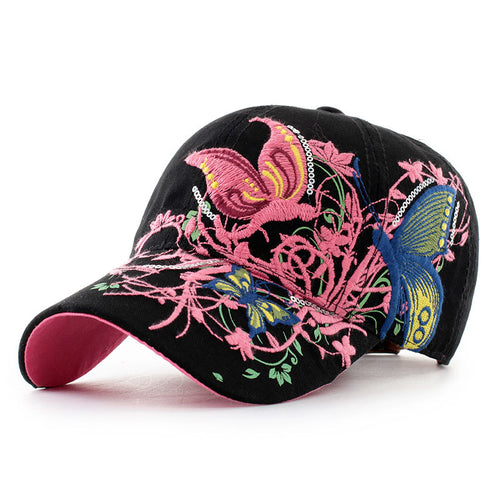 Women Butterflies Flower Embroidery Caps Women Casual Snapback Cap-Women's Caps-Arimonz-Arimonz