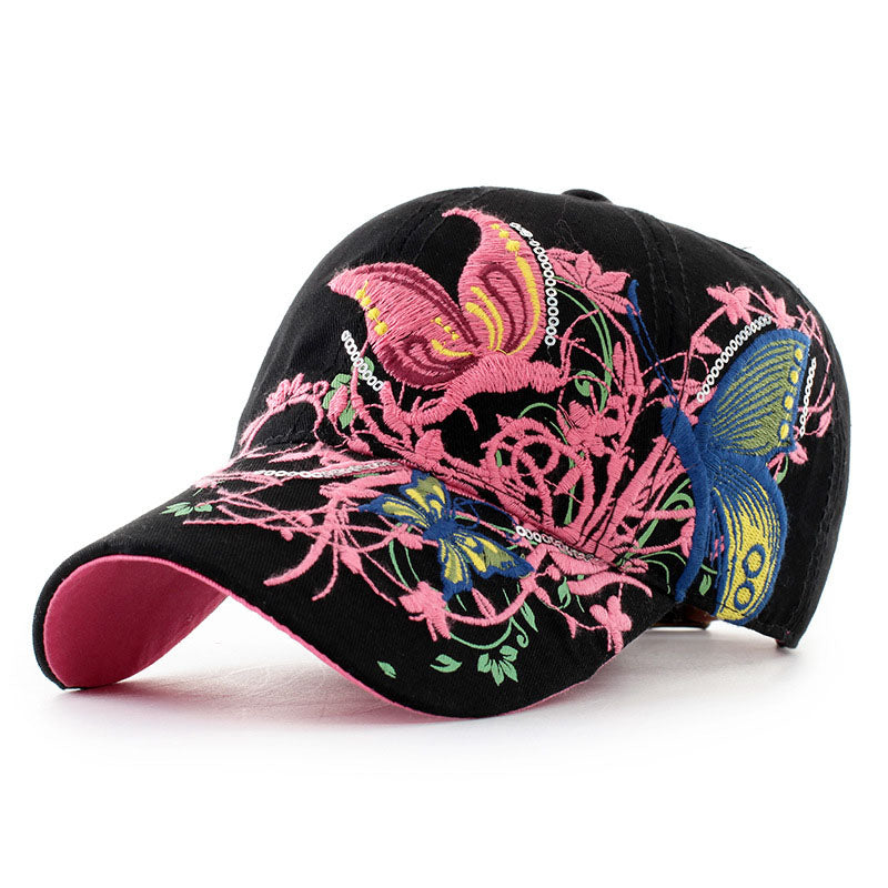 Women Butterflies Flower Embroidery Caps Women Casual Snapback Cap-Women's Caps-Arimonz-Arimonz
