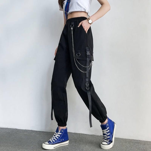 Women Cargo Pants Harem Pants Pockets Jogger Trousers With Chain Pants-Pants-Arimonz-Arimonz