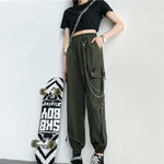 Women Cargo Pants Harem Pants Pockets Jogger Trousers With Chain Pants-Pants-Arimonz-Army Green-S-Arimonz