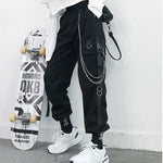Women Cargo Pants Harem Pants Pockets Jogger Trousers With Chain Pants-Pants-Arimonz-black-S-Arimonz