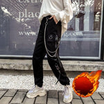 Women Cargo Pants Harem Pants Pockets Jogger Trousers With Chain Pants-Pants-Arimonz-Black with velvet-S-Arimonz