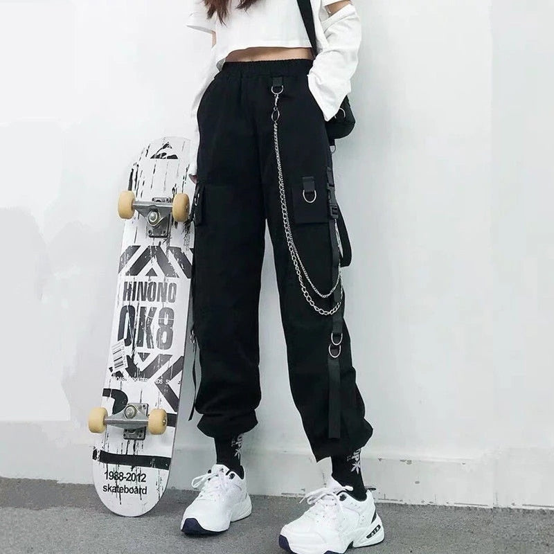Women Cargo Pants Harem Pants Pockets Jogger Trousers With Chain Pants-Pants-Arimonz-Arimonz