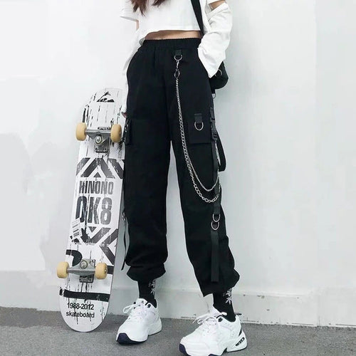 Women Cargo Pants Harem Pants Pockets Jogger Trousers With Chain Pants-Pants-Arimonz-Arimonz
