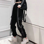 Women Cargo Pants Ribbon Pocket Jogger Elastic Waist Females Trousers-Pants-Arimonz-Black Chain-XS-Arimonz