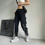 Women Cargo Pants Ribbon Pocket Jogger Elastic Waist Females Trousers-Pants-Arimonz-Black-XS-Arimonz