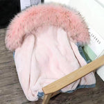 Women Denim Fur Hooded Coat Casual Jackets Single Breasted Outwear-Fuzzy Jackets-Arimonz-Arimonz