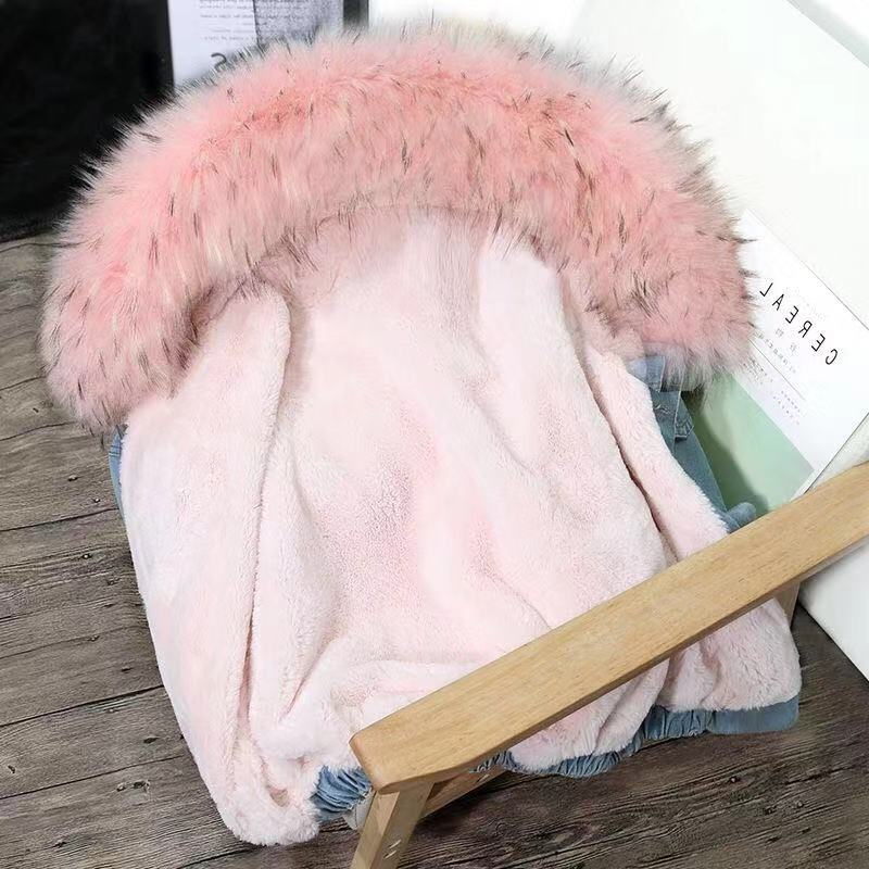 Women Denim Fur Hooded Coat Casual Jackets Single Breasted Outwear-Fuzzy Jackets-Arimonz-Arimonz