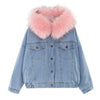 Women Denim Fur Hooded Coat Casual Jackets Single Breasted Outwear-Fuzzy Jackets-Arimonz-Pink-S-Arimonz