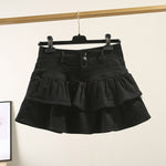 Women Denim Mini Skirt Jeans High Waist Ruffles Pleated Short Skirt-Denim Skirts-Arimonz-S-Arimonz