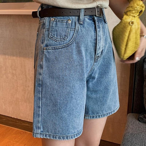 Women Denim Shorts High Waist Belted Loose Short Jeans Mom Shorts-Denim Shorts-Arimonz-Arimonz