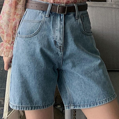Women Denim Shorts High Waist Belted Loose Short Jeans Mom Shorts-Denim Shorts-Arimonz-S-Arimonz