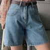 Women Denim Shorts High Waist Belted Loose Short Jeans Mom Shorts-Denim Shorts-Arimonz-Arimonz