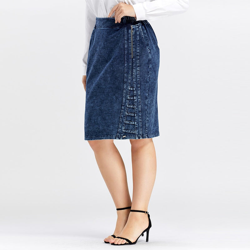 Women Denim Skirt High Flexibility Slim Fit Dress Casual Woven Skirt-Denim Skirts-Arimonz-Arimonz
