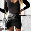 Women Faux Leather Skirt Pleated Black High Waist Slim Mini Skirt-Skirts-Arimonz-Arimonz