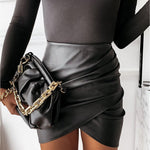 Women Faux Leather Skirt Pleated Black High Waist Slim Mini Skirt-Skirts-Arimonz-Arimonz