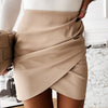 Women Faux Leather Skirt Pleated Black High Waist Slim Mini Skirt-Skirts-Arimonz-Beige-S-Arimonz