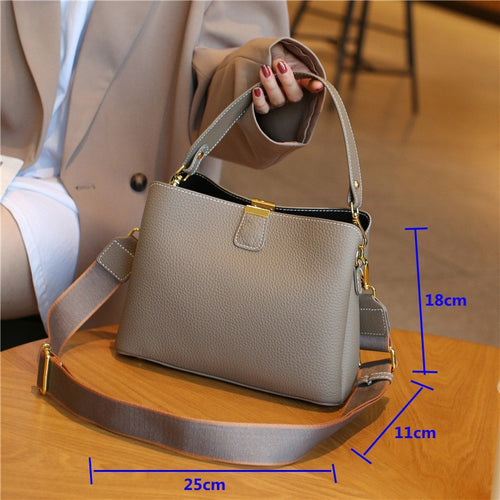 Women Genuine Leather Bag Bucket Handbag Lady Casual Shoulder Bag-Handbags-Arimonz-Arimonz