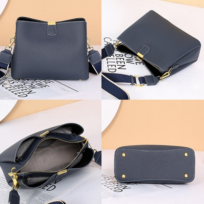 Women Genuine Leather Bag Bucket Handbag Lady Casual Shoulder Bag-Handbags-Arimonz-Arimonz