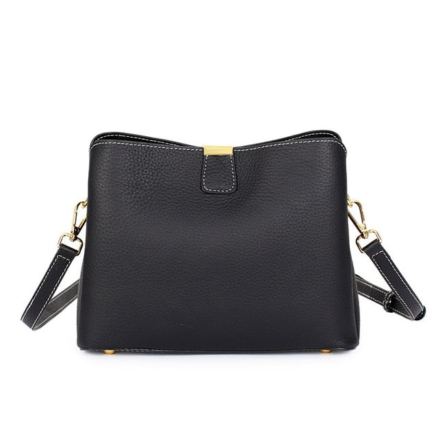 Women Genuine Leather Bag Bucket Handbag Lady Casual Shoulder Bag-Handbags-Arimonz-black-Arimonz