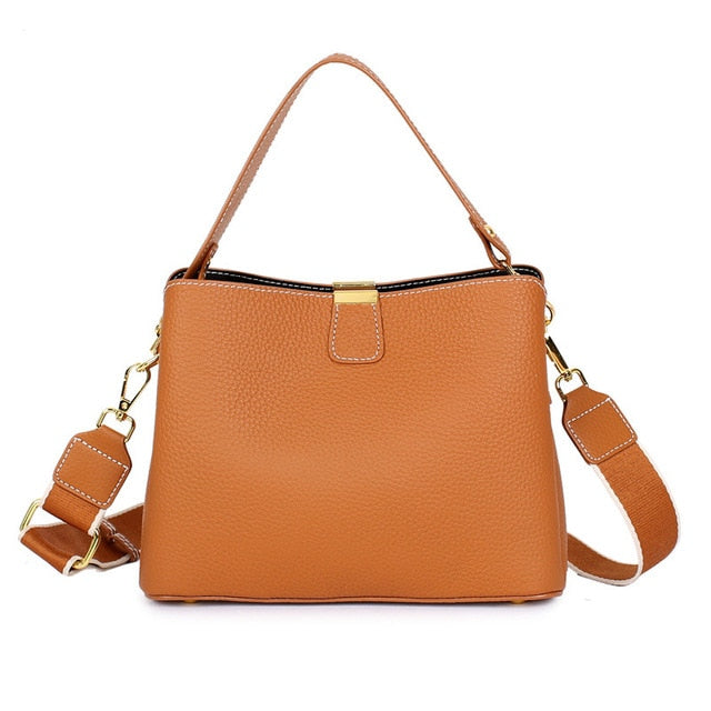 Women Genuine Leather Bag Bucket Handbag Lady Casual Shoulder Bag-Handbags-Arimonz-caramel-Arimonz