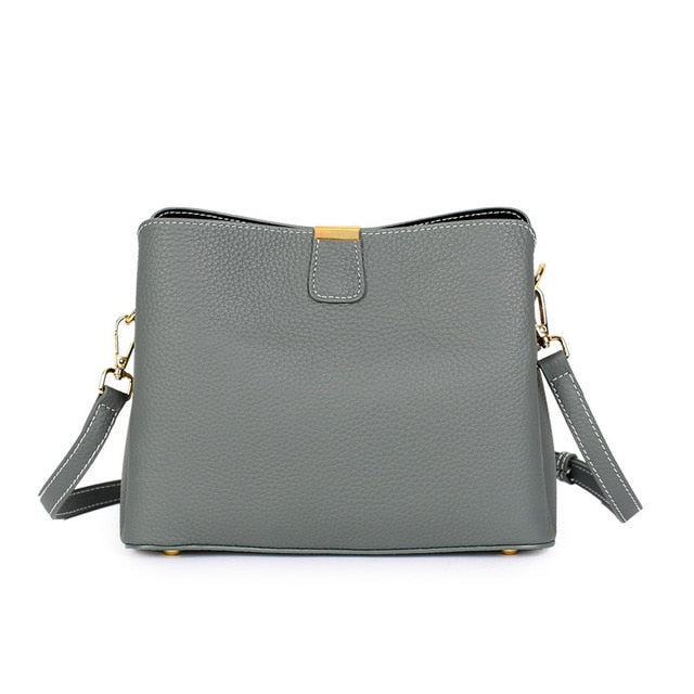 Women Genuine Leather Bag Bucket Handbag Lady Casual Shoulder Bag-Handbags-Arimonz-light green-Arimonz