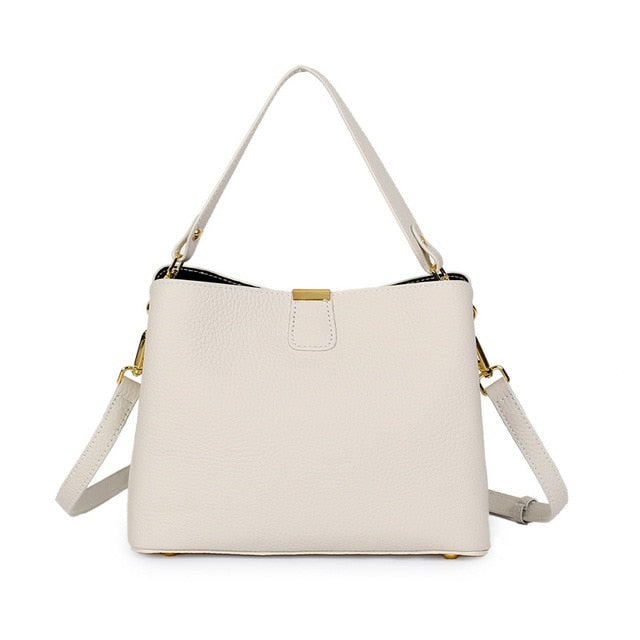 Women Genuine Leather Bag Bucket Handbag Lady Casual Shoulder Bag-Handbags-Arimonz-white-Arimonz