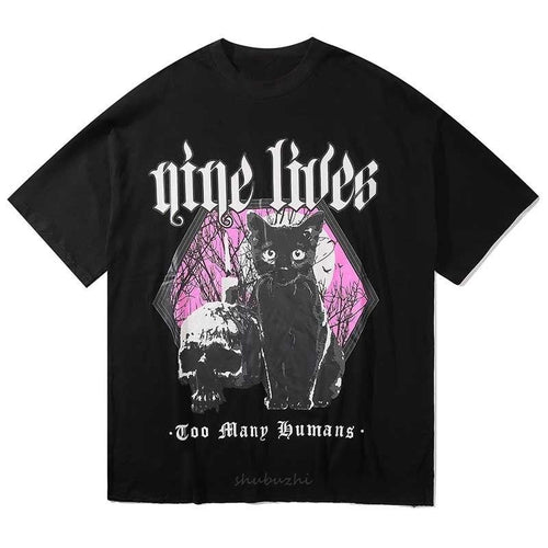 Women Gothic Funny Print Cat T-shirt Streetwear Short Sleeve Tee Top-Tee-Arimonz-Arimonz