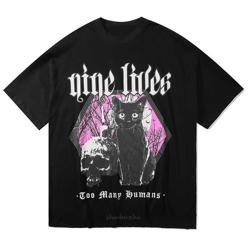 Women Gothic Funny Print Cat T-shirt Streetwear Short Sleeve Tee Top-Tee-Arimonz-Arimonz