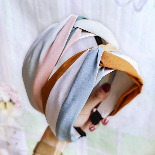 Women Hairband Wide Side Headband Cross Knot Classic Striped Headwear-Hair Accessories-Arimonz-Arimonz