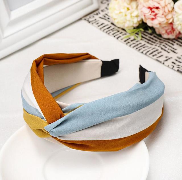 Women Hairband Wide Side Headband Cross Knot Classic Striped Headwear-Hair Accessories-Arimonz-orange hairband-Arimonz