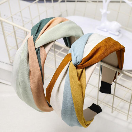 Women Hairband Wide Side Headband Cross Knot Classic Striped Headwear-Hair Accessories-Arimonz-Arimonz