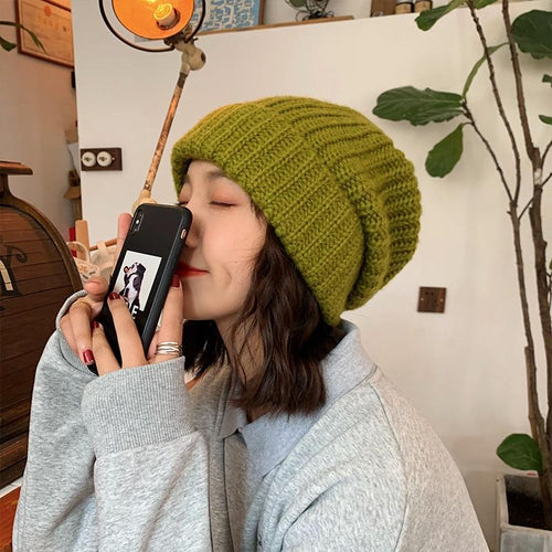 Women Hat Knitted Winter Warm Cap Female Knitting Multicolor Big Hat-Hats-Arimonz-Arimonz