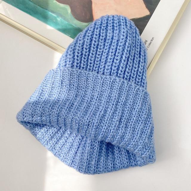 Women Hat Knitted Winter Warm Cap Female Knitting Multicolor Big Hat-Hats-Arimonz-Blue-Arimonz