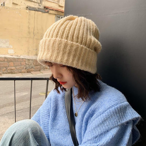 Women Hat Knitted Winter Warm Cap Female Knitting Multicolor Big Hat-Hats-Arimonz-Khaki-Arimonz