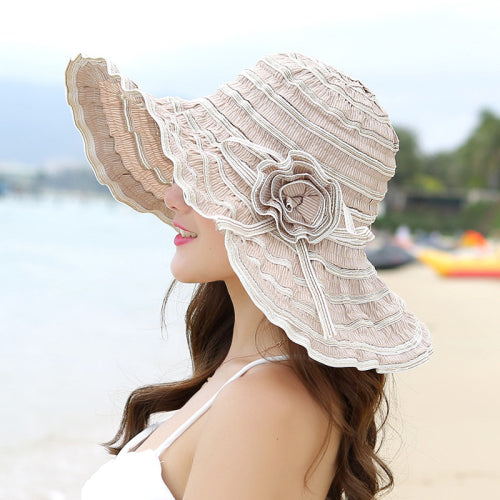 Women Hat Style Flower Packable Large Wide Brim Hat Adjustable Hat-Summer Hats-Arimonz-Beige-Arimonz
