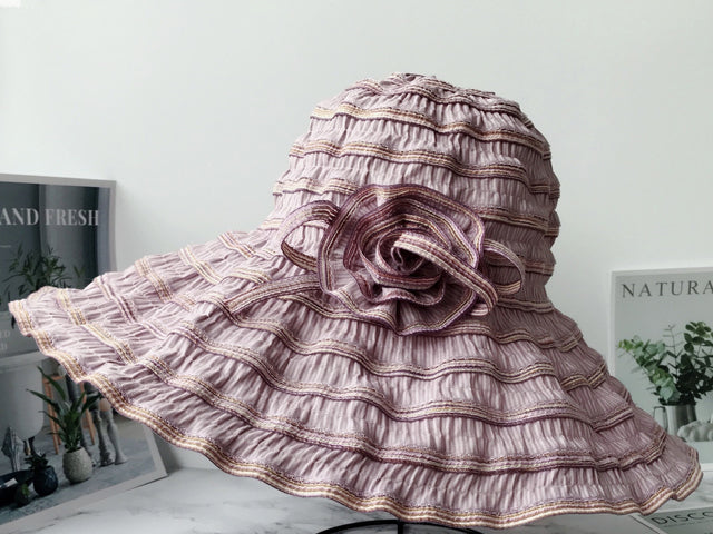 Women Hat Style Flower Packable Large Wide Brim Hat Adjustable Hat-Summer Hats-Arimonz-Light Purple-Arimonz