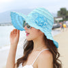 Women Hat Style Flower Packable Large Wide Brim Hat Adjustable Hat-Summer Hats-Arimonz-sky blue-Arimonz