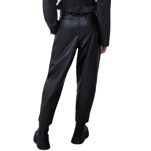 Women High Waist Black Faux Leather Pants Loose Pencil Elegant Trouser-Pants-Arimonz-Arimonz