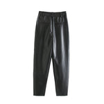 Women High Waist Black Faux Leather Pants Loose Pencil Elegant Trouser-Pants-Arimonz-Arimonz
