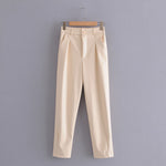 Women High Waist Black Faux Leather Pants Loose Pencil Elegant Trouser-Pants-Arimonz-Arimonz