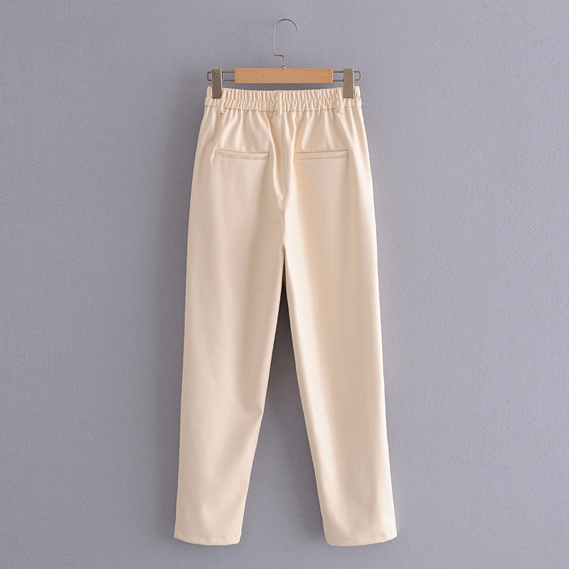 Women High Waist Black Faux Leather Pants Loose Pencil Elegant Trouser-Pants-Arimonz-Arimonz