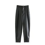 Women High Waist Black Faux Leather Pants Loose Pencil Elegant Trouser-Pants-Arimonz-Black-S-Arimonz