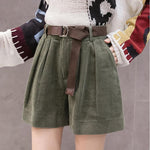 Women High Waist Corduroy Shorts With Belt Loose Wide Leg Shorts-Shorts-Arimonz-Arimonz
